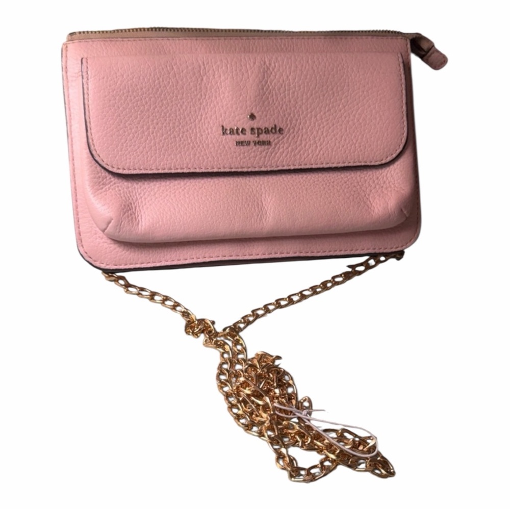 kate spade pink leather crossbody with gold chain strap